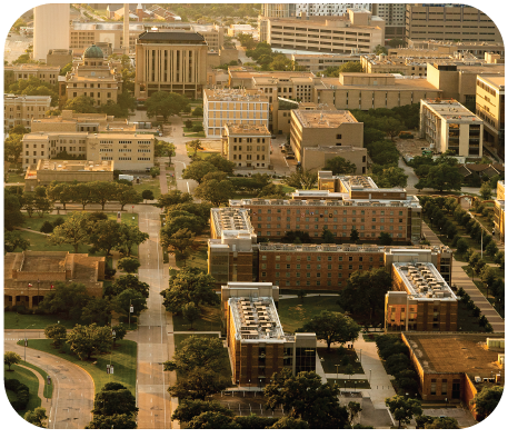 Aerial view of Texas A&M campus.