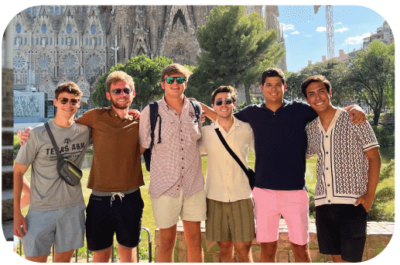 Six students pose on study abroad.