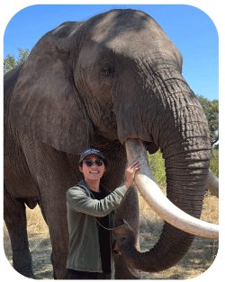 Student smiles with elephant on study abroad.