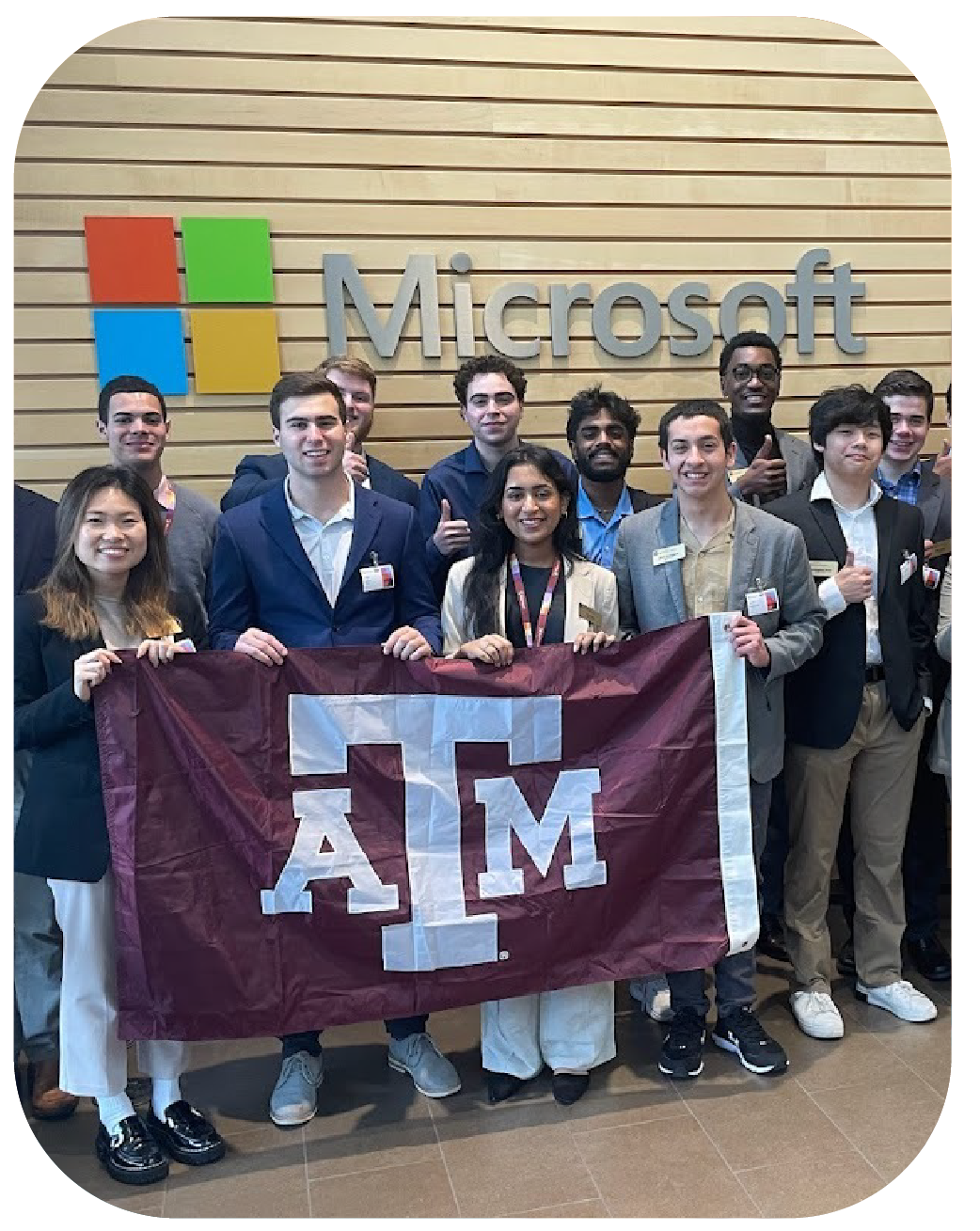 Students posing for a picture while on a trip for Aggies in Tech program.