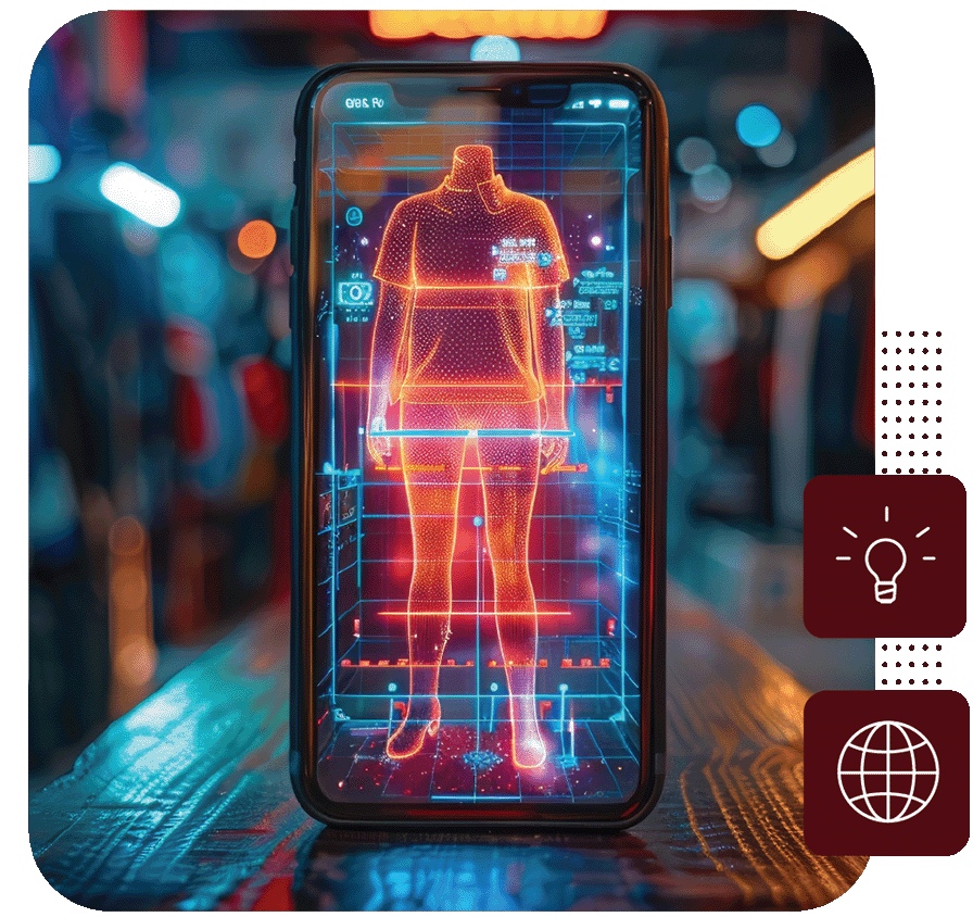 Smartphone displaying a holographic image of some outfit for women