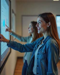 Students using a digital whiteboard in the Center for Retailing