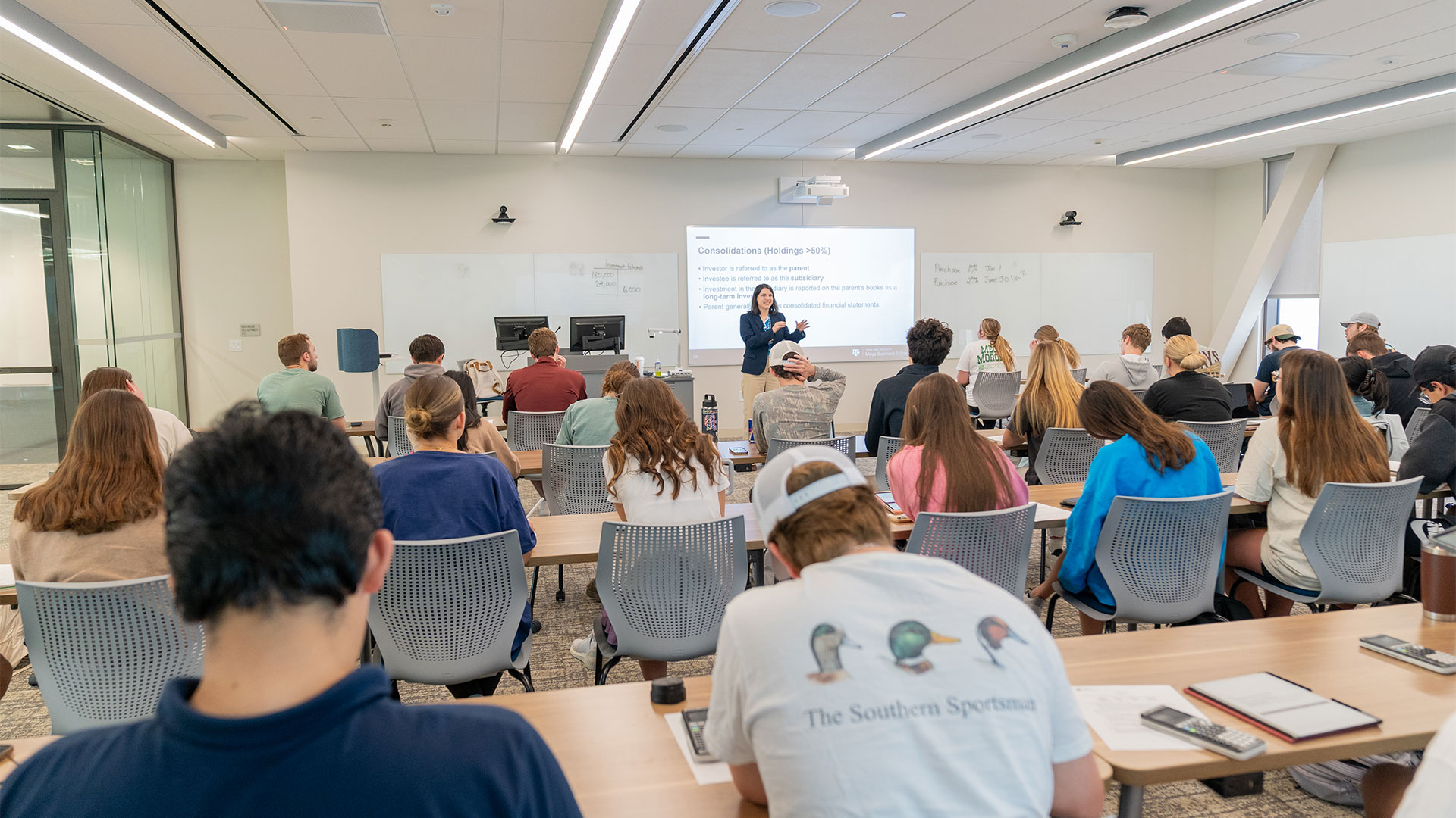 Professor lecturing a class of students
